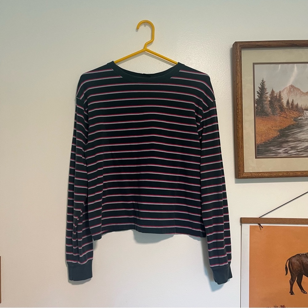 3/$15 Forest Green Striped Cropped Tee